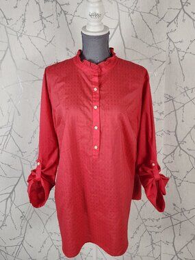Talbots Pink Jacquard Cotton Ruffle Collar Button Popover Blouse